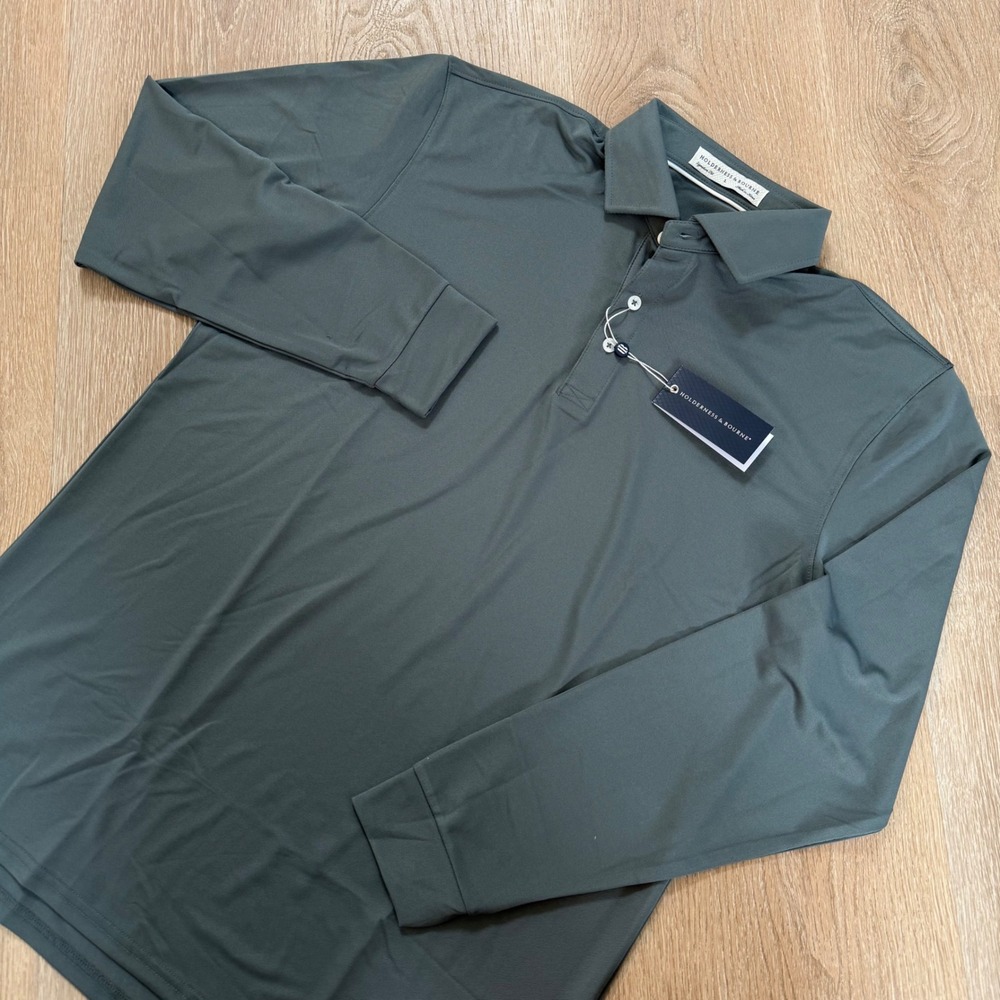 Holderness & Bourne The Abbott Shirt Men L Ivy Gray Long Sleeve Performance Polo